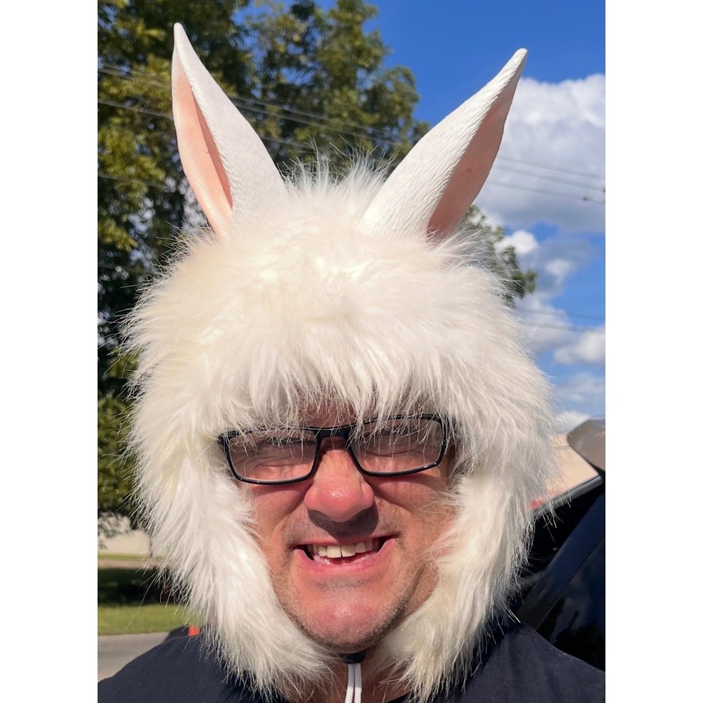 White Faux Fur Bunny Rabbit Costume Hood Headpiece with Ears Easter Cosplay